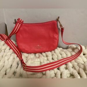 kate spade Pink Peppercorn 
Pebbled Leather Rosie Crossbody with Striped Strap